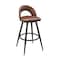 Armen Living Lottech Swivel Bar Stool in Black Metal with Brown Faux Leather 840254335394 - alternate 1